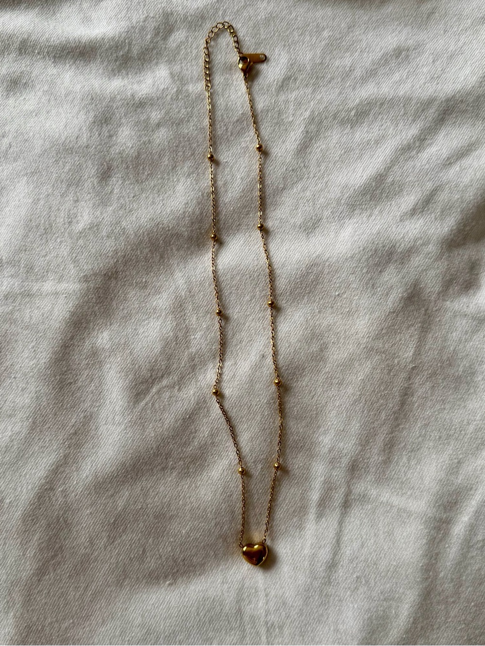 Gold Heart Pendant Bead Station Necklace - Women Jewelry